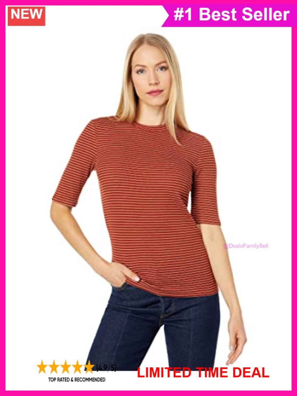 Vince Rib Elbow Sleeve Crew Neck Striped T-Shirt Regular Fit Casual Gym T Back